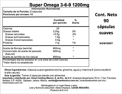 NOW Foods Super Omega 3-6-9 : composition huile poisson et huile de bourrache et lin, apport oméga varié.