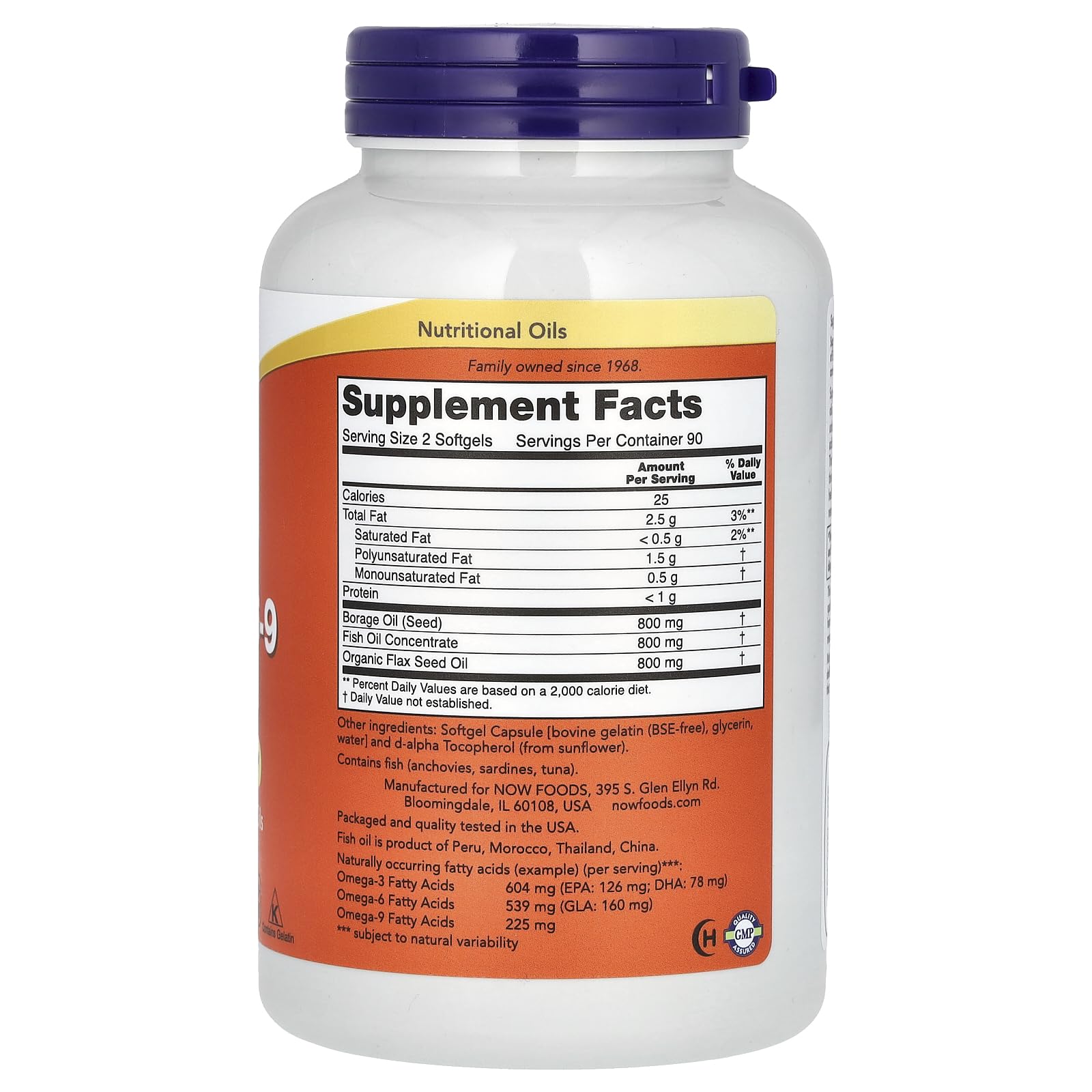 NOW Foods Super Omega 3-6-9 : bouteille et capsules, routine nutritionnelle quotidienne potentielle