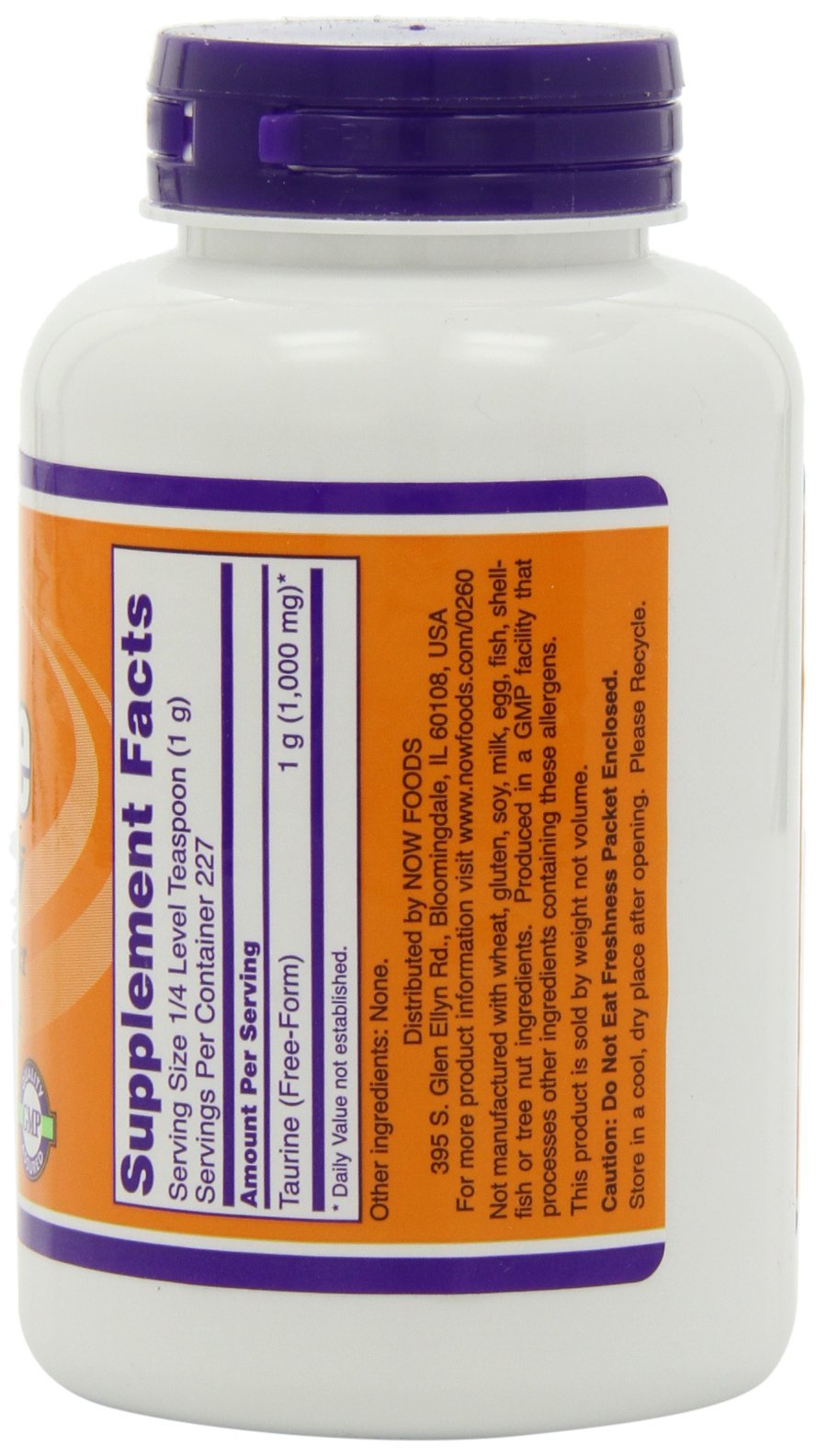 NOW Foods Taurine Poudre – Contenu clair, 227 portions pour planifier vos apports.