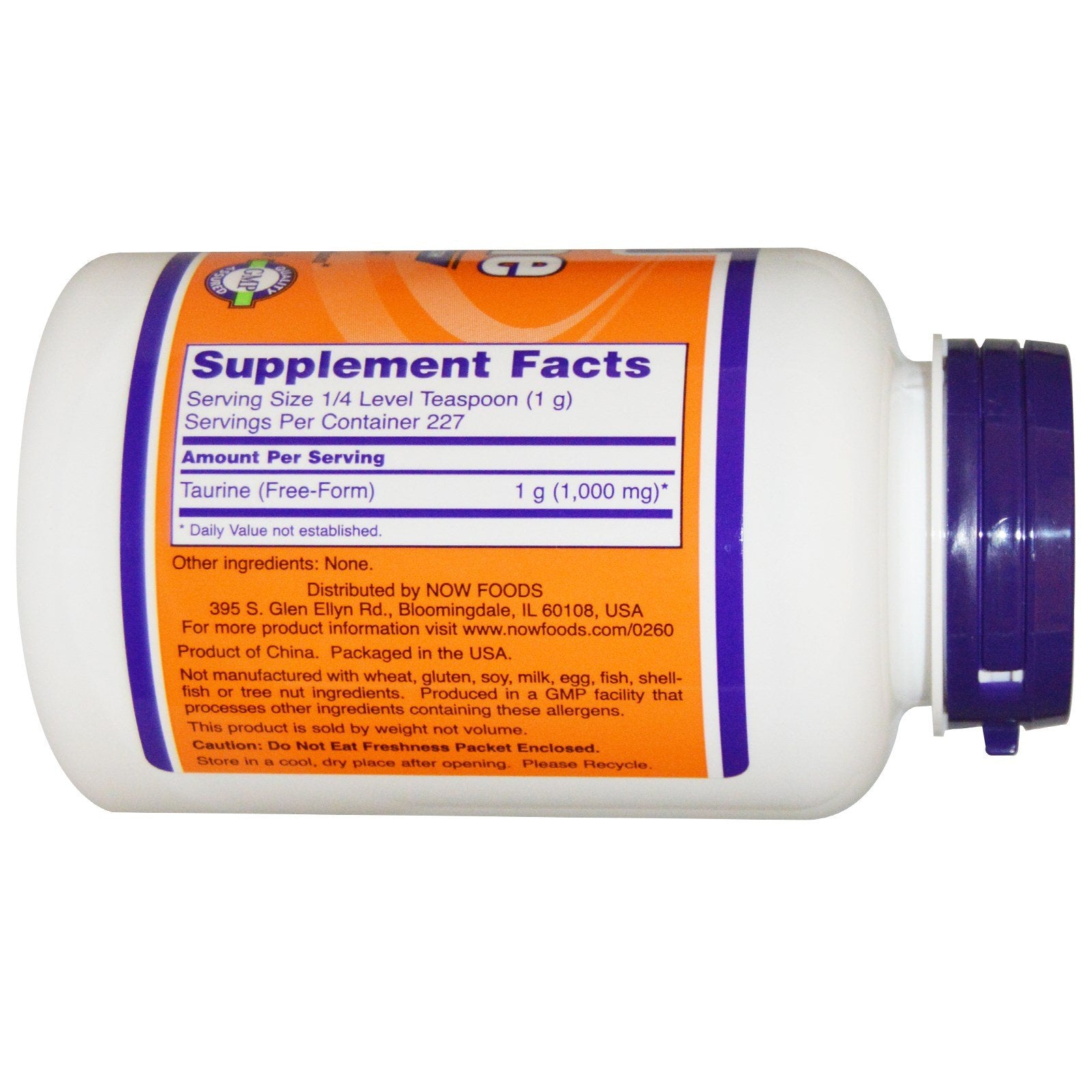 NOW Foods Taurine Poudre – Dose visuelle et cuillère, facile à doser au quotidien.