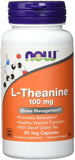 NOW Foods Theanine 100 mg, bouteille de 90 capsules, favorise relaxation sans somnolence.