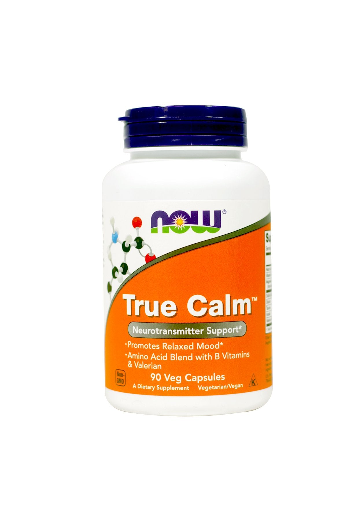 NOW Foods True Calm, bouteille du complément, soutien potentiel à la détente et au calme.