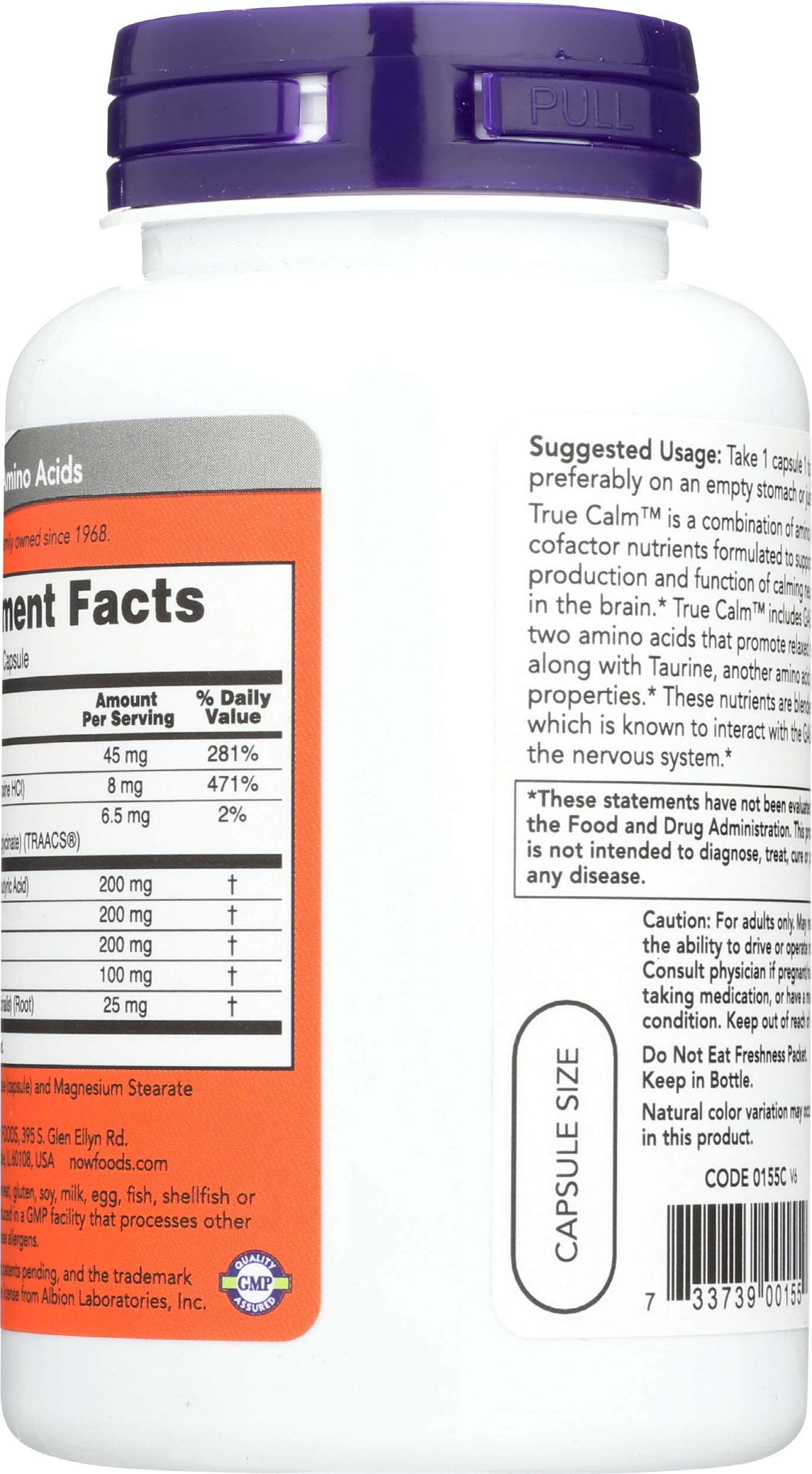 Gélules NOW Foods True Calm: format pratique pour une détente possible.