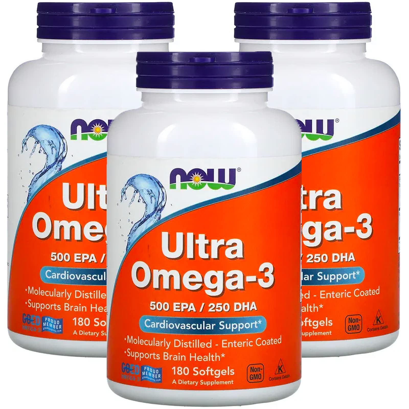 NOW Foods Ultra Omega-3, bouteille de capsules softgel, soutien potentiel au bien-être quotidien.