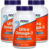 NOW Foods Ultra Omega-3, bouteille de capsules softgel, soutien potentiel au bien-être quotidien.
