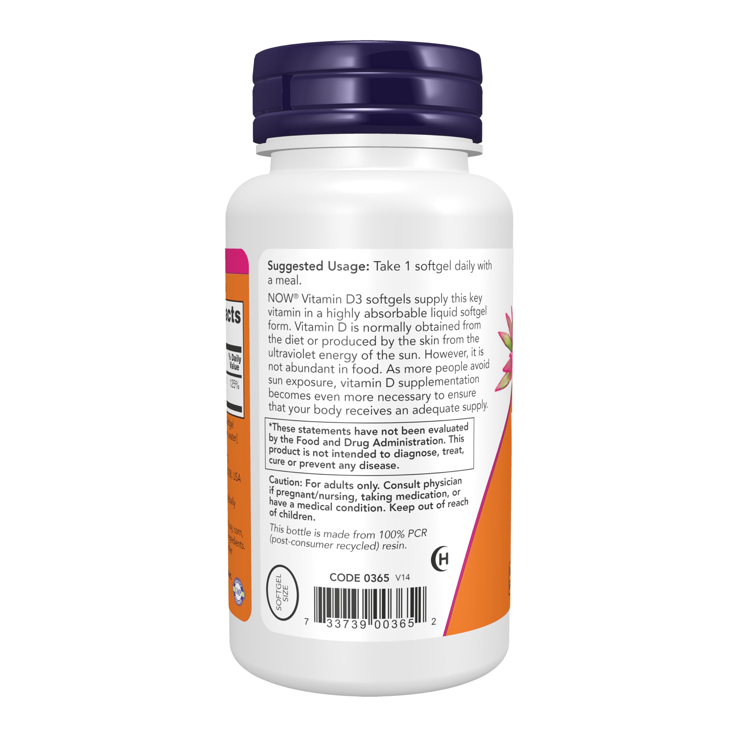 NOW Foods Vitamine D-3 1000 UI – étiquette lisible et traçabilité.