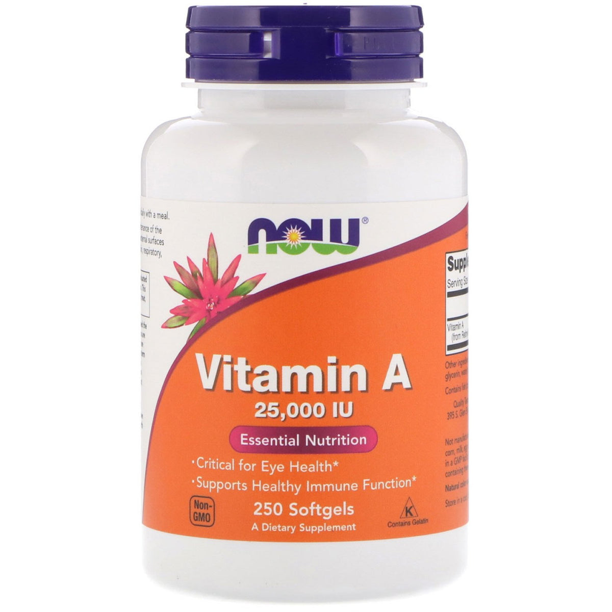 NOW Foods vitamine A, bouteille de softgels prête à l'emploi pour un apport quotidien.