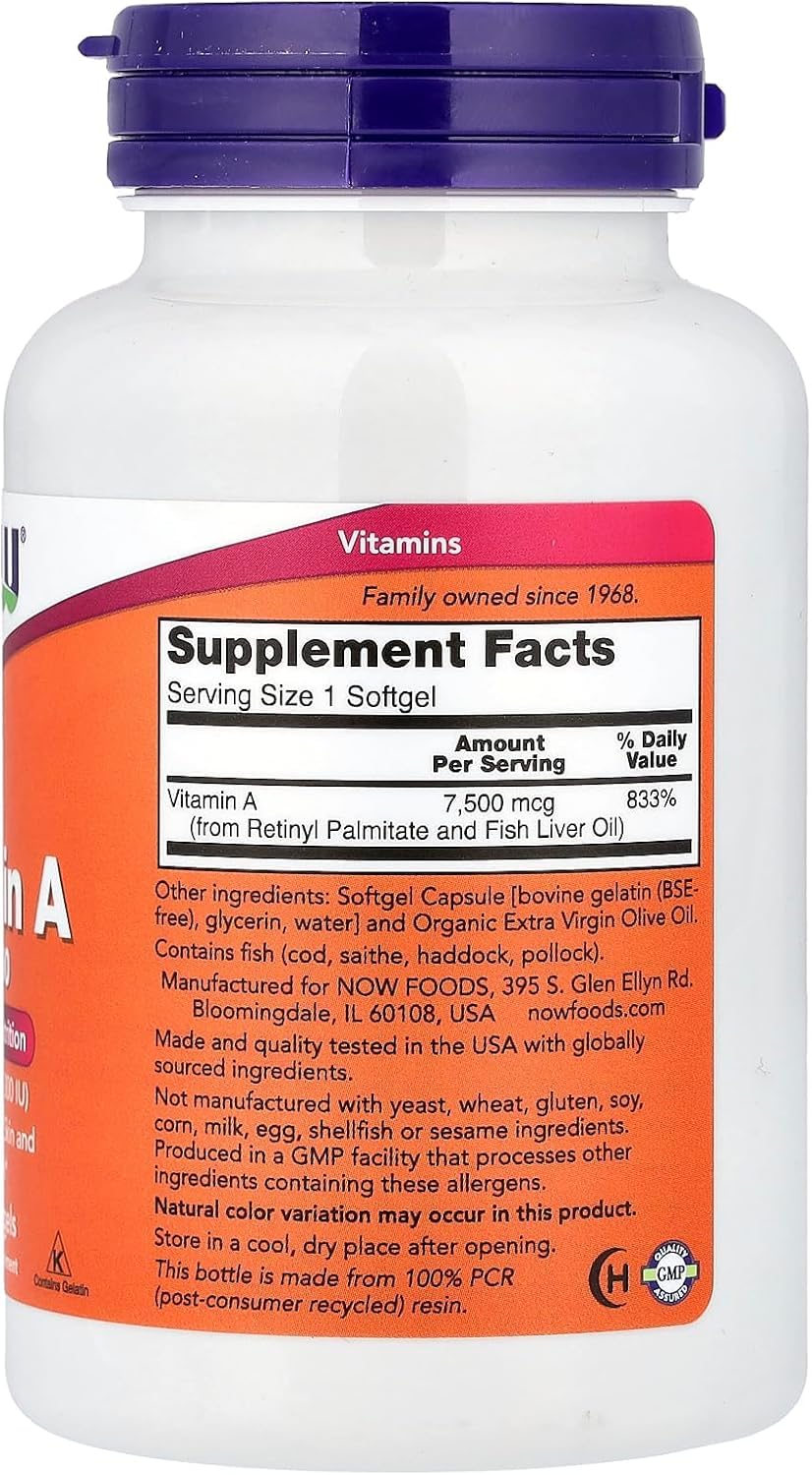 NOW Foods Vitamine A en capsule molle, soutien immunitaire et muqueuses