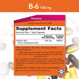 NOW Foods Vitamine B-6 100 mg – gélules faciles à prendre