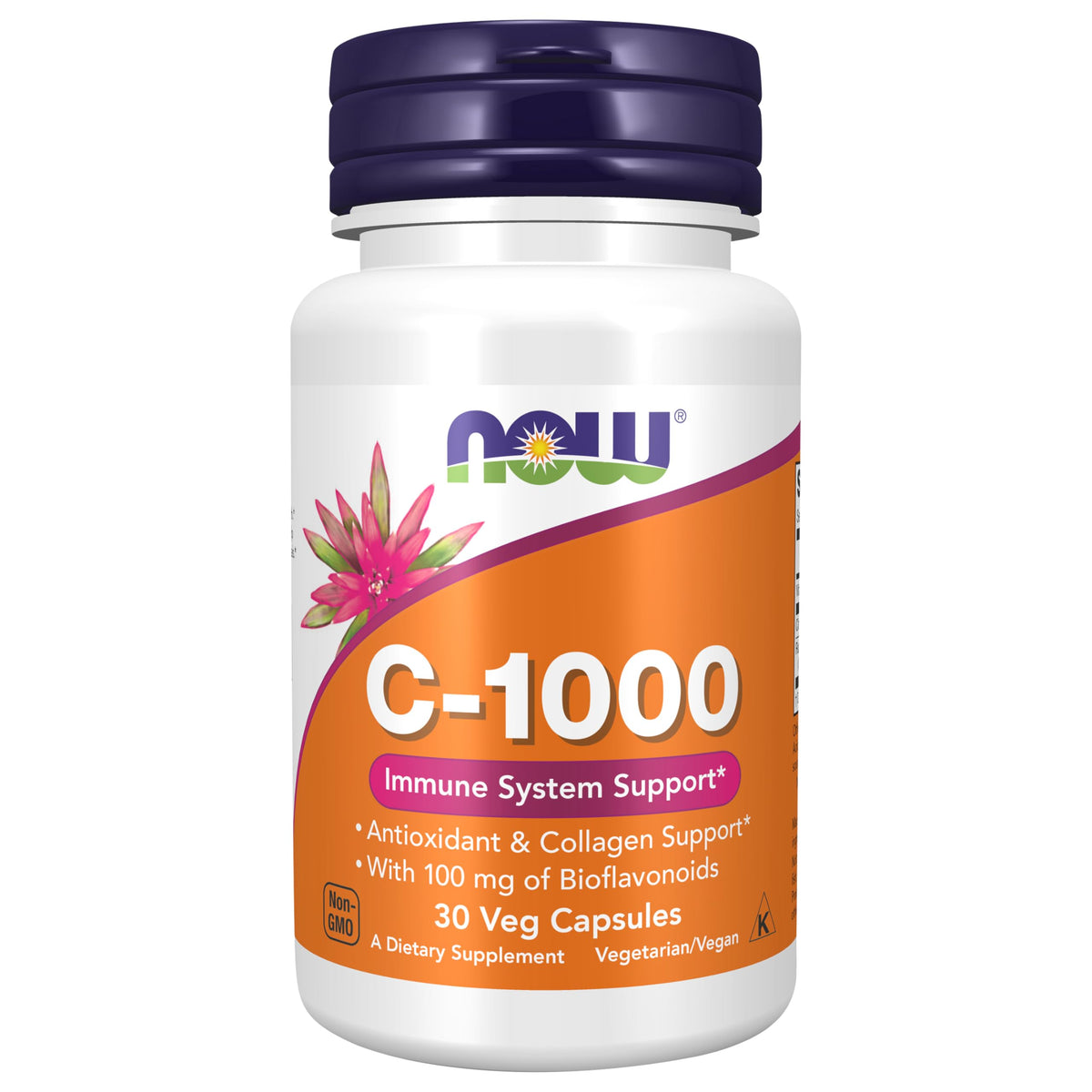 NOW Foods Vitamine C 1000 mg dans une bouteille, protection antioxydante potentielle.