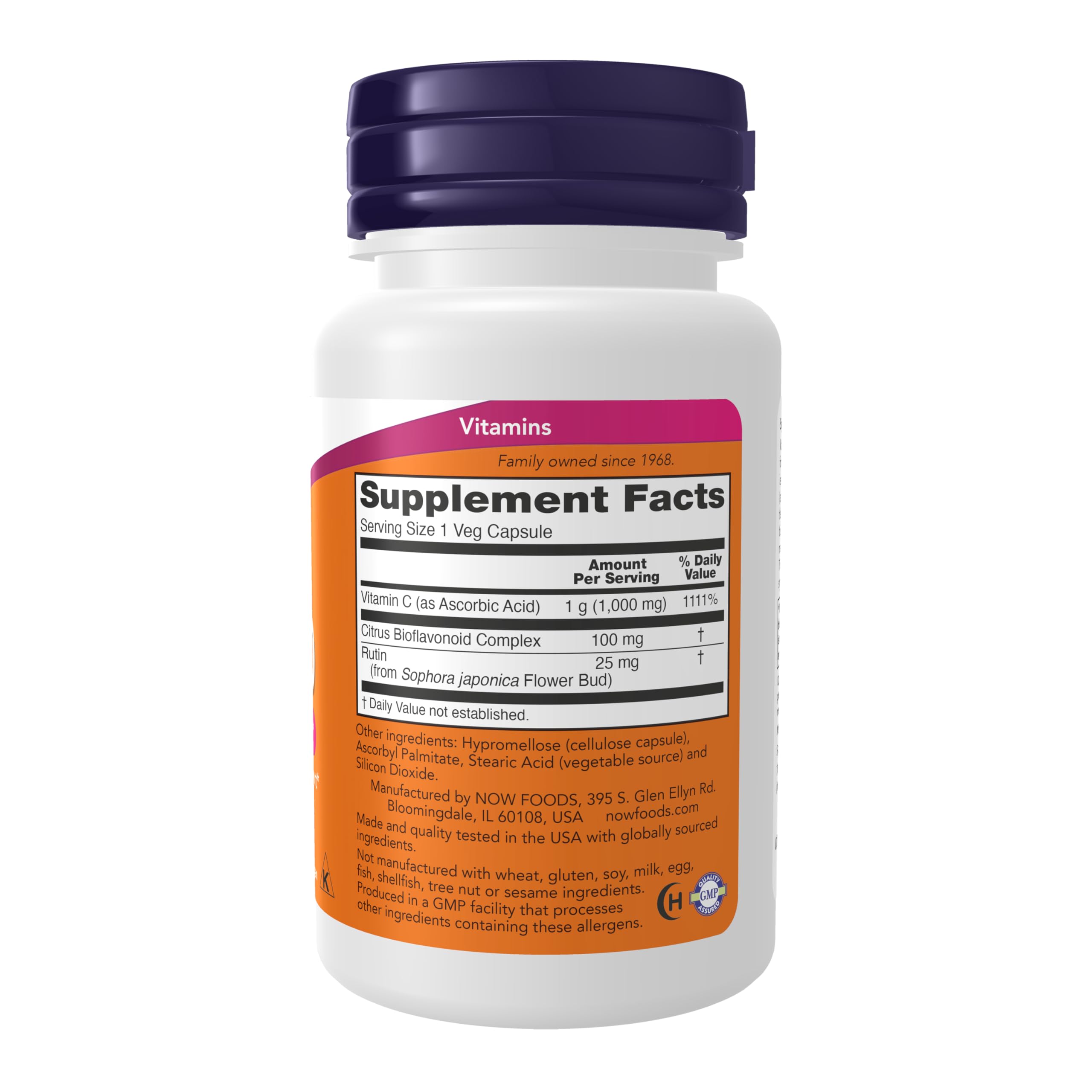 Capsules végétales NOW Foods Vitamine C 1000 mg avec cynorhodon, pour un soutien quotidien possible.