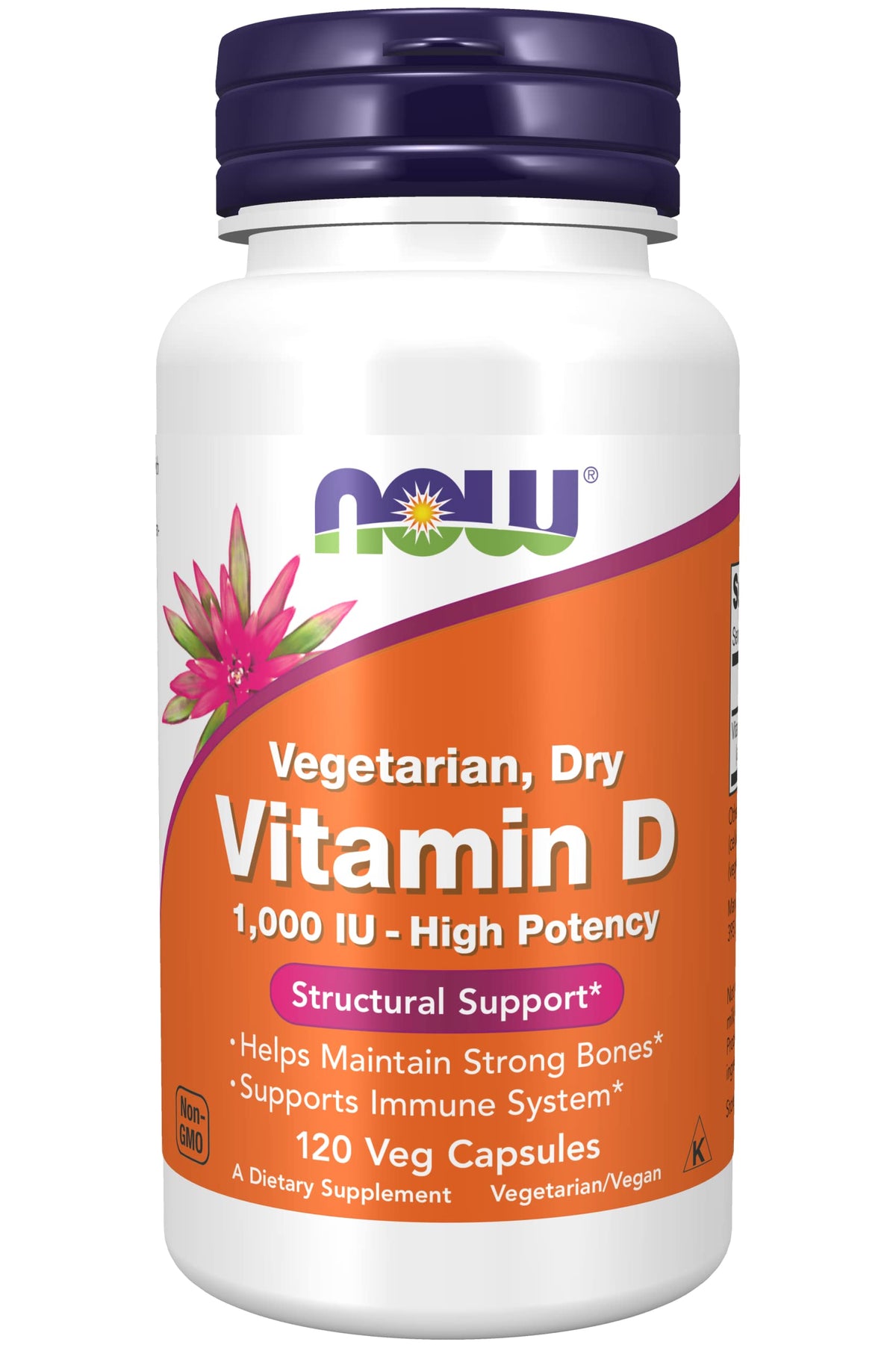 NOW Foods Vitamine D-2 1000 UI – bouteille avec capsules végétales pour soutenir l'apport quotidien