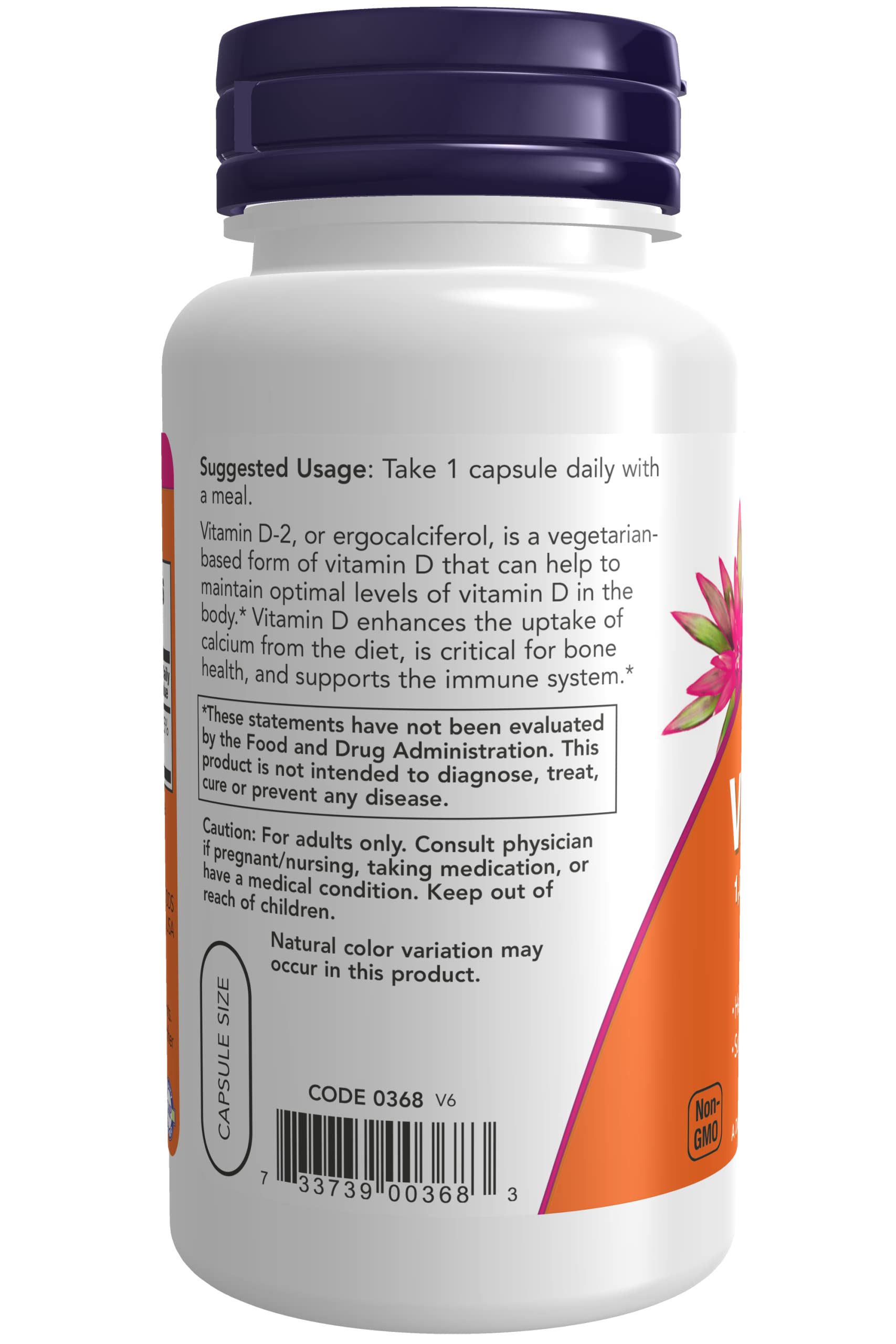 NOW Foods Vitamine D-2 1000 UI – capsules végétales faciles à intégrer au quotidien