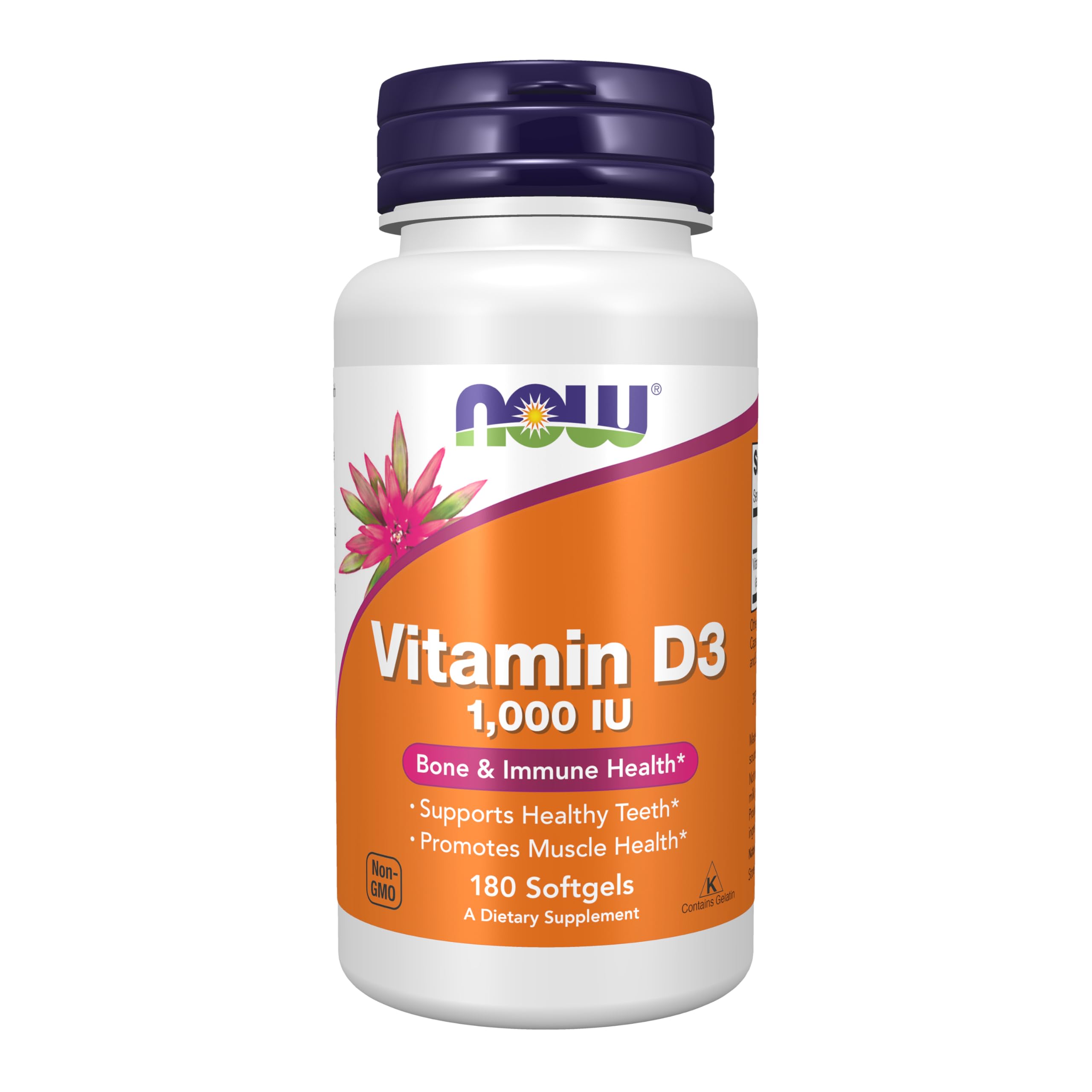 NOW Foods Vitamine D-3 1000 UI, bouteille, soutien potentiel des os et du système immunitaire