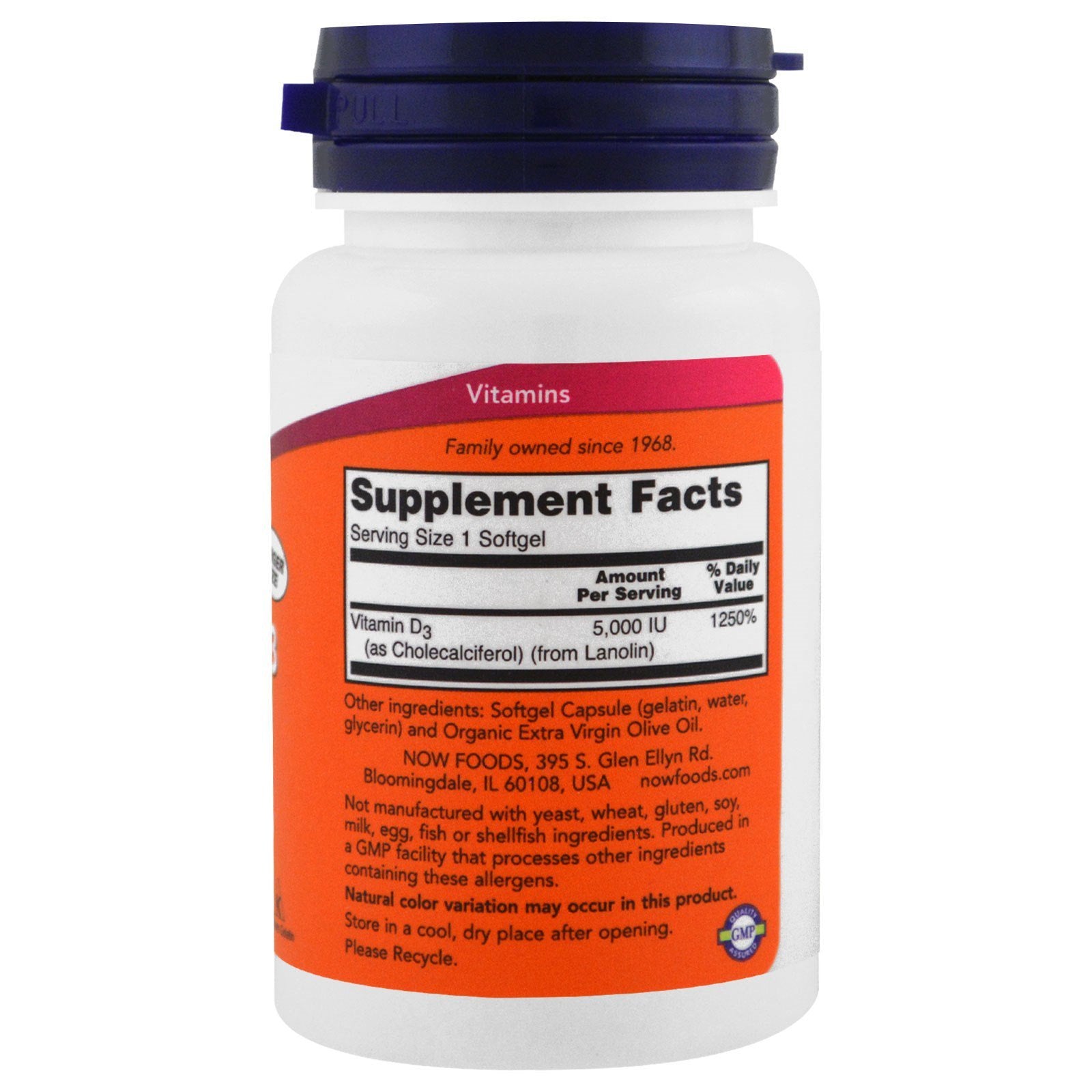 NOW Foods vitamine D-3 5000 UI pack triple – trois bouteilles pratiques à domicile