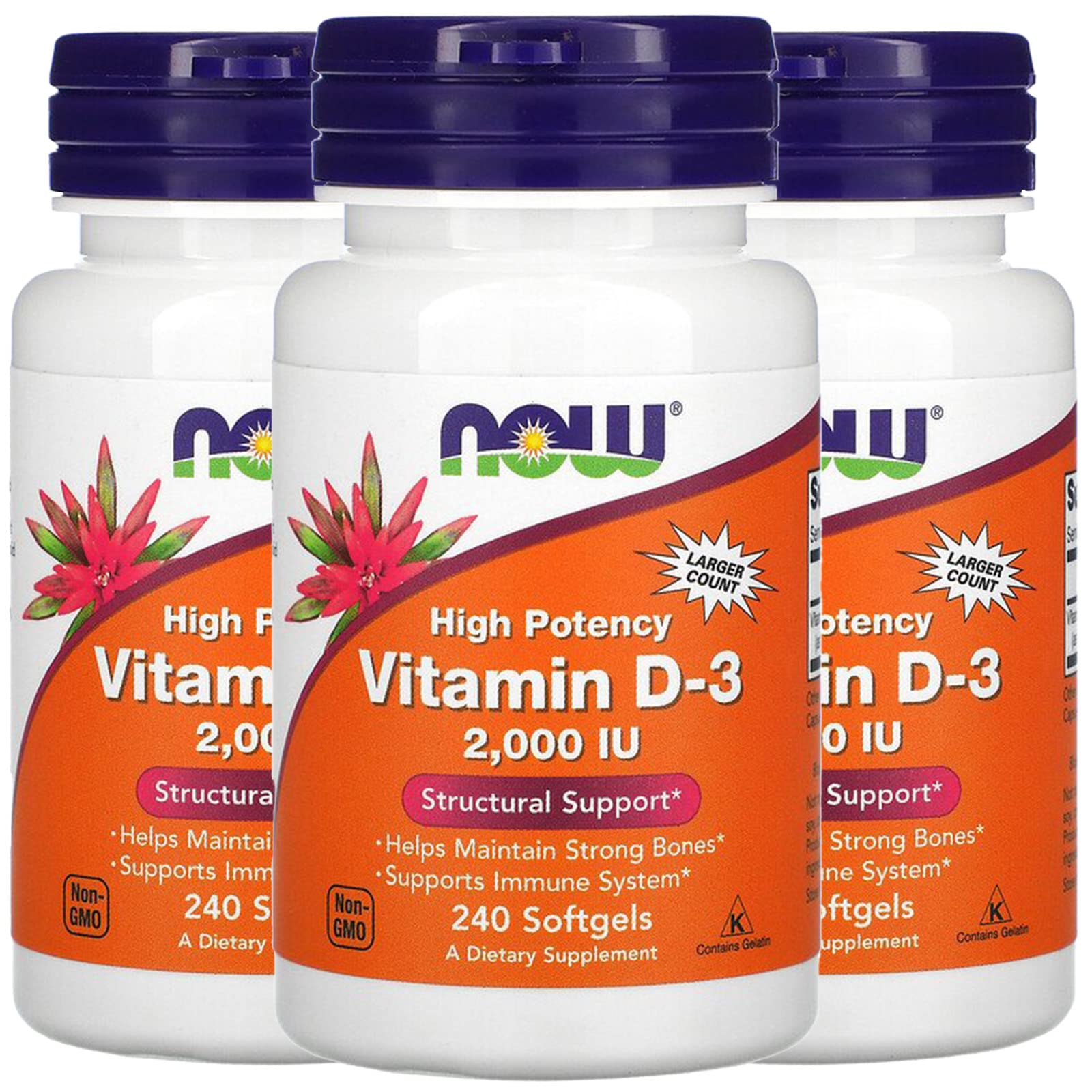 NOW Foods Vitamine D-3, bouteille de gélules molles, pratique et facile à avaler