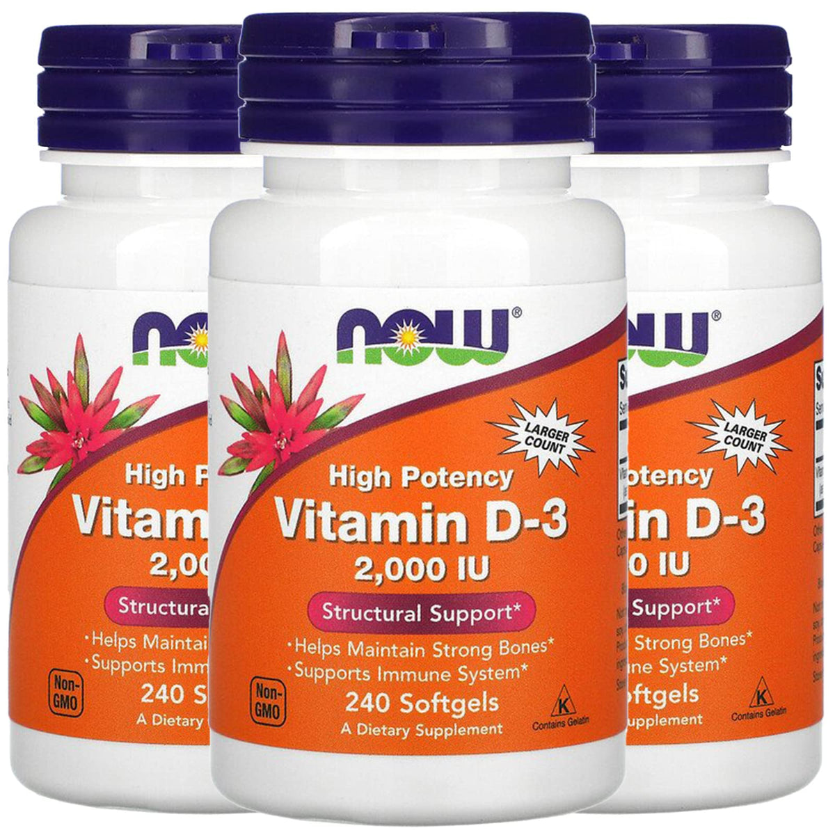NOW Foods Vitamine D-3, bouteille de gélules molles, pratique et facile à avaler