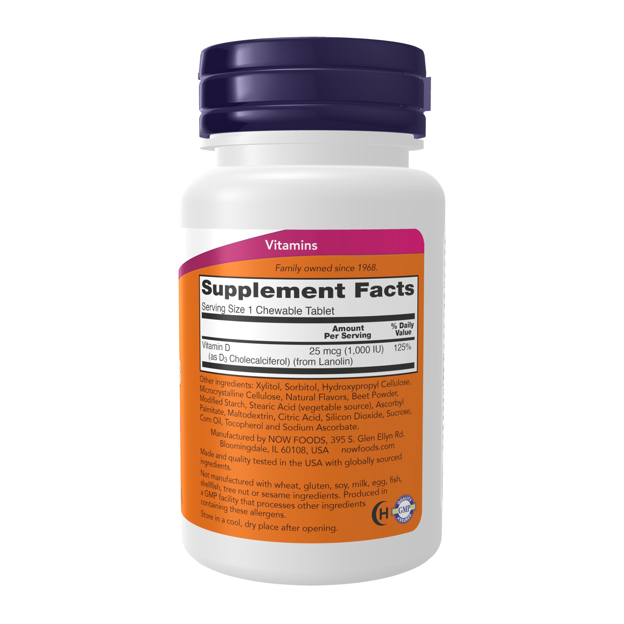 NOW Foods Vitamine D-3 1000 UI – gommes fruits, texture agréable
