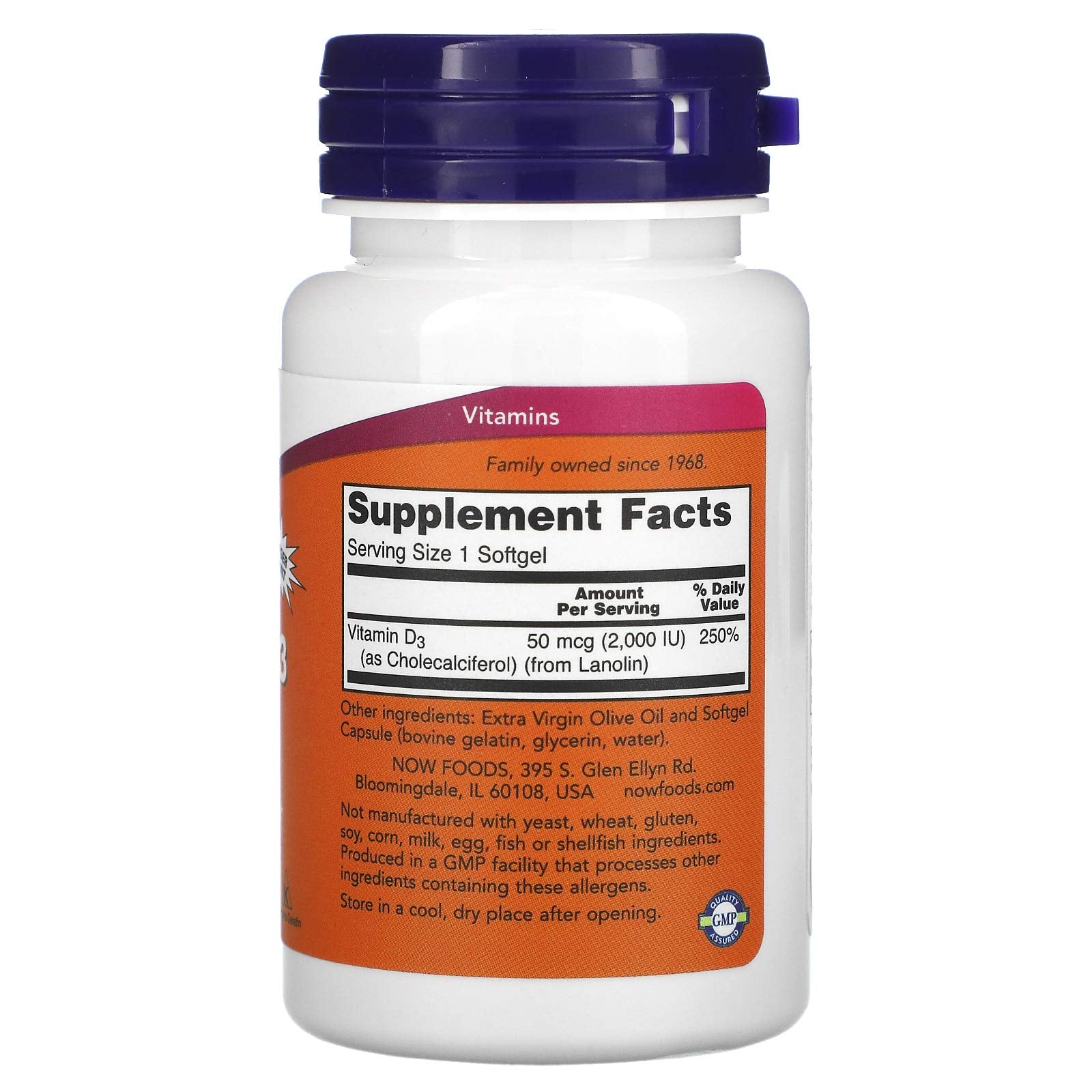 Pack de 3 bouteilles NOW Foods Vitamine D-3, pratique pour la routine