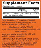 NOW Foods Vitamine D3 10 000 UI, gélules lisses, absorption potentielle.