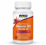 Now Foods Vitamine D3 10 000 UI, bouteille softgels, absorption élevée pour le quotidien.