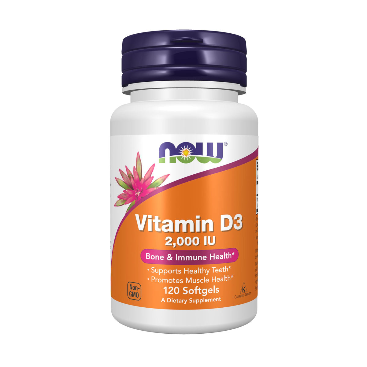 NOW Foods Vitamine D3 2000 UI — bouteille de capsules molles pour absorption potentielle