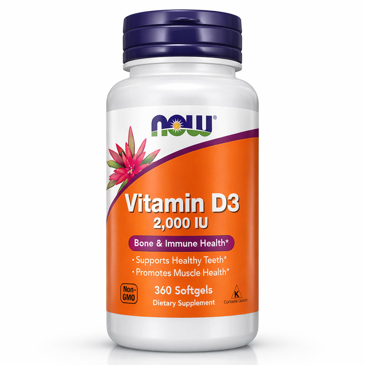 NOW Foods Vitamine D-3 2000 UI: bouteille gelules molles soutient potentiel des os