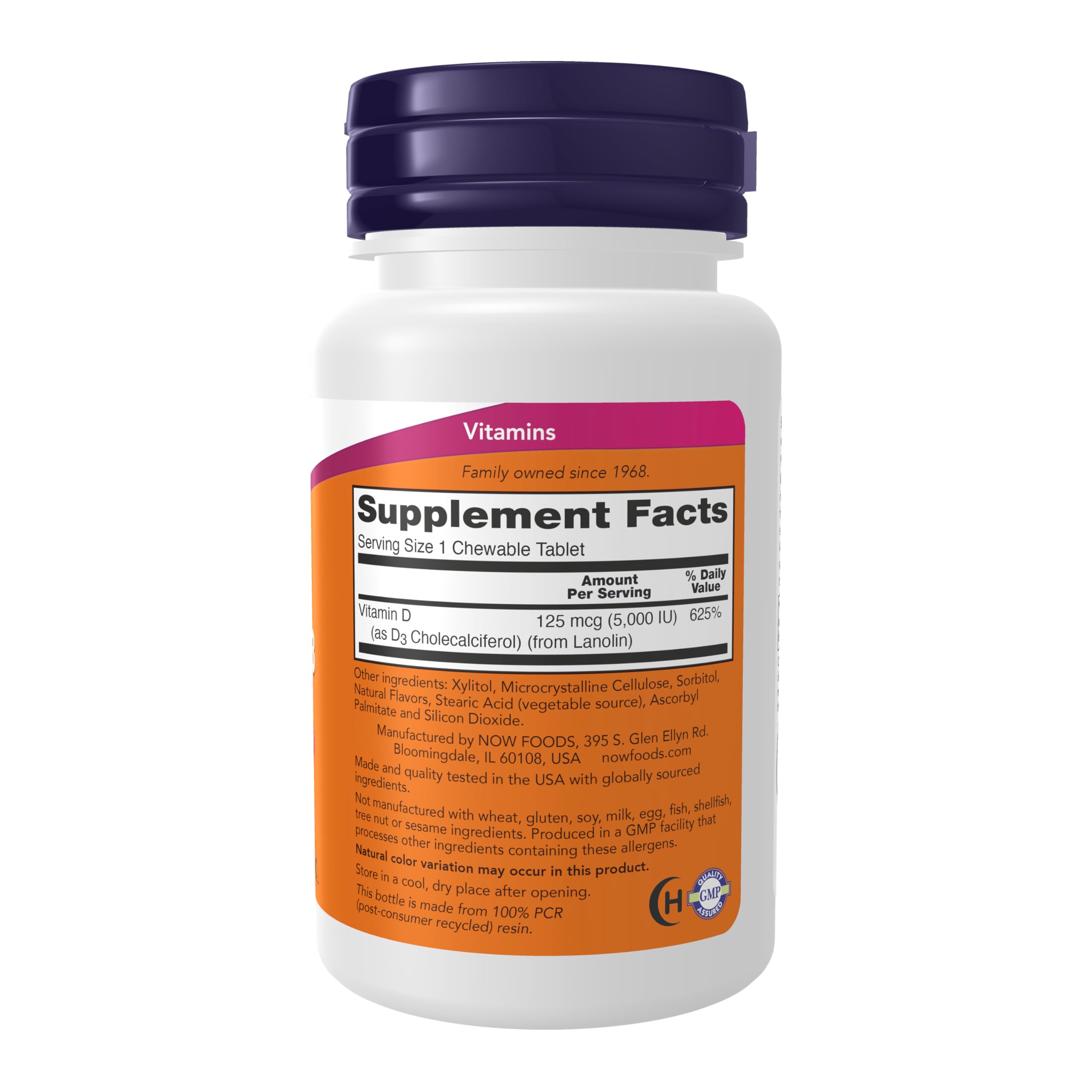 NOW Foods Vitamine D-3 5000 UI gommes menthe naturelle, format facile à prendre