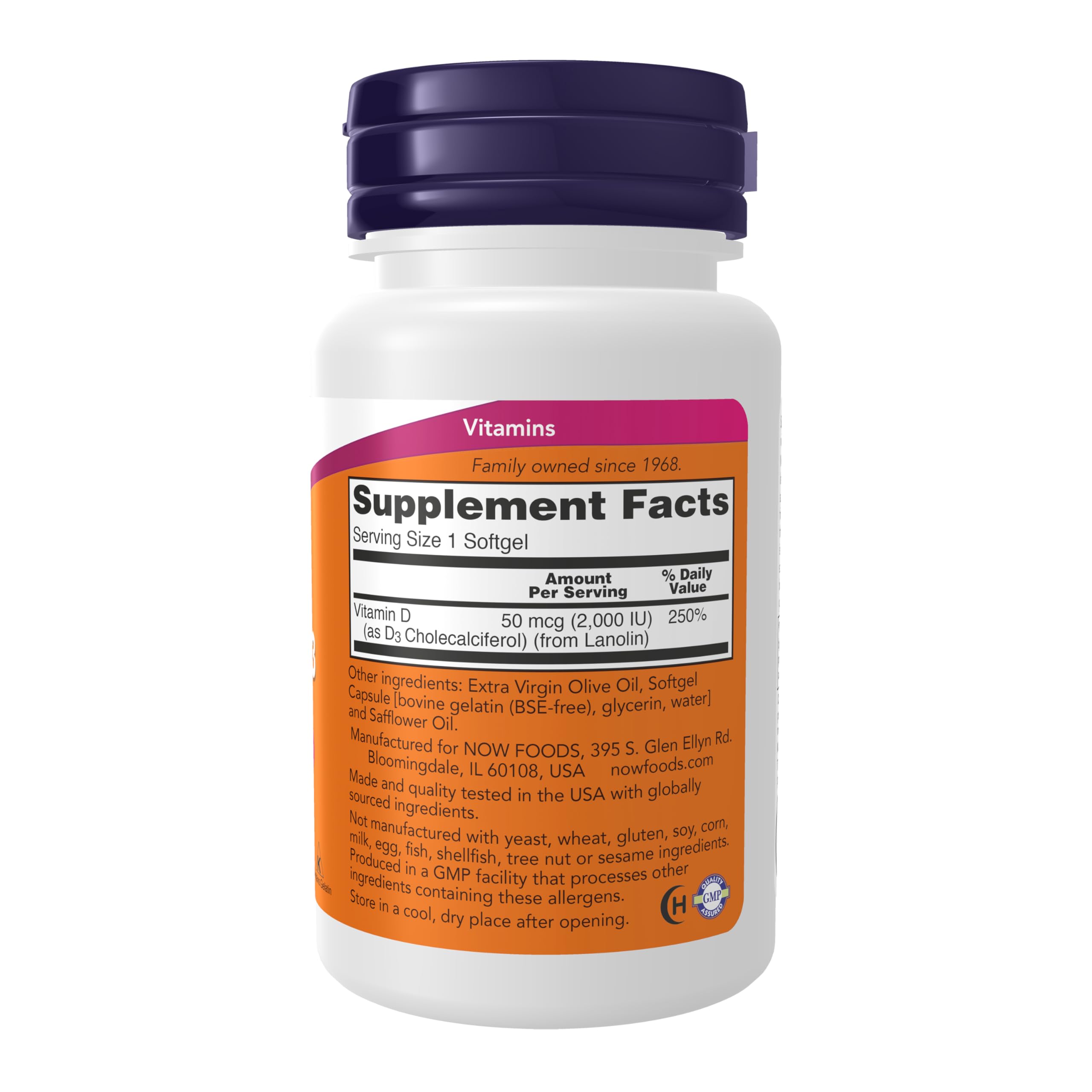 NOW Foods Vitamine D3 — capsules molles visibles, forme liquide potentiellement mieux absorbée