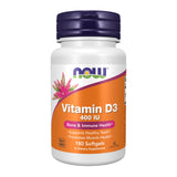 NOW Foods Vitamine D3 capsules molles dans une bouteille.