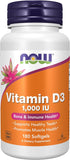 NOW Foods Vitamine D-3 haute puissance - bouteille et gélules, soutien osseux potentiel