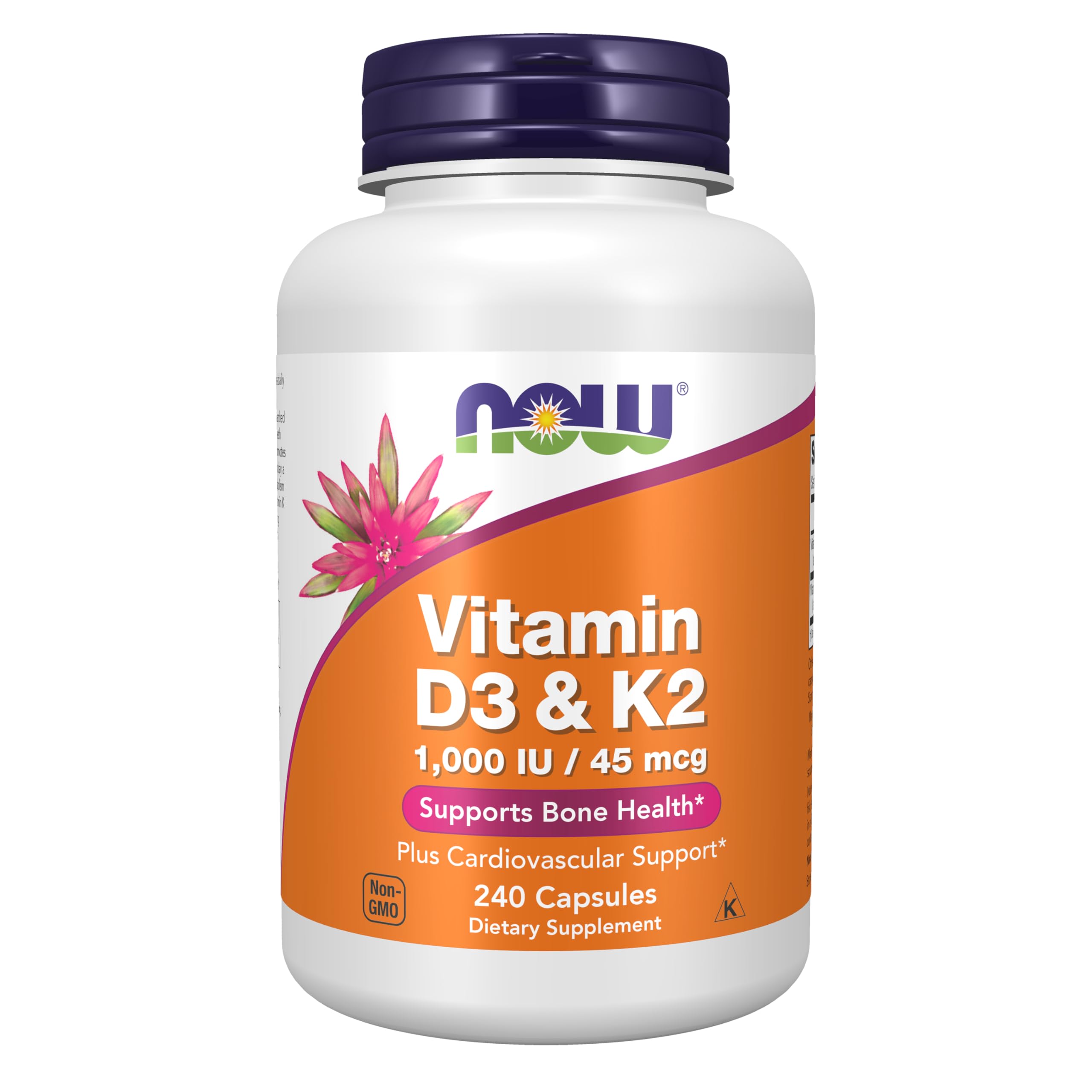 NOW Foods vitamine D3 et K2 – Bouteille végétale, soutien potentiel des os.