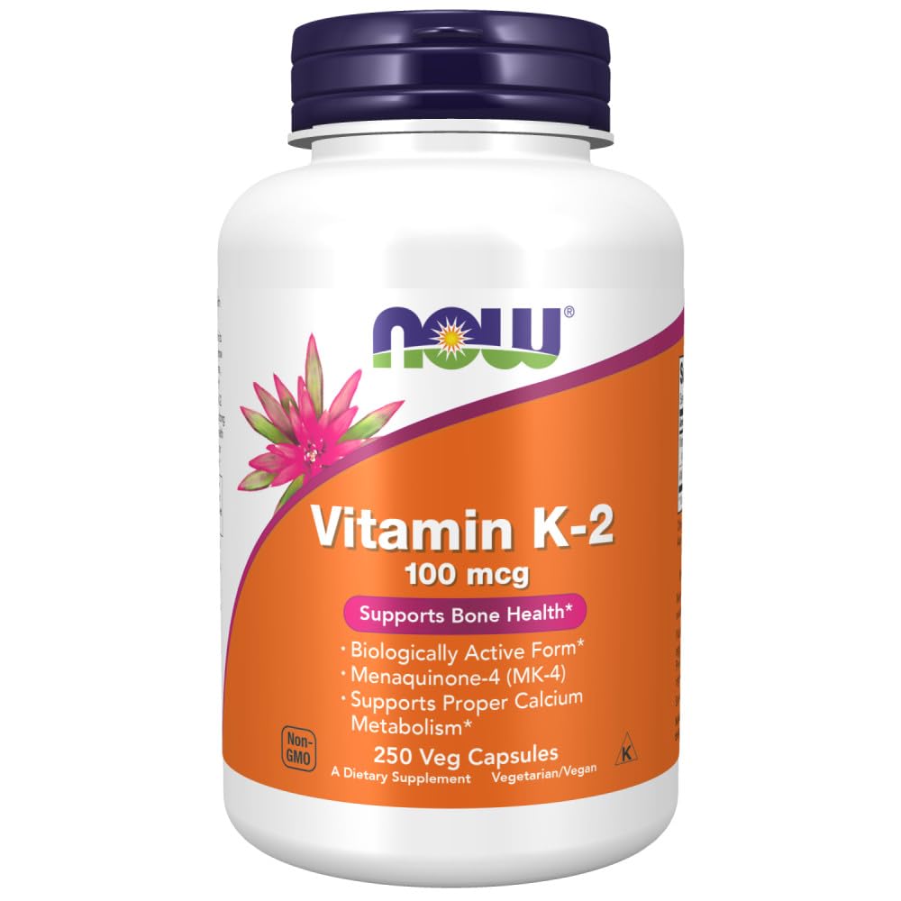 NOW Foods Vitamine K-2 250, bouteille de gélules végétales, soutien potentiel des os.