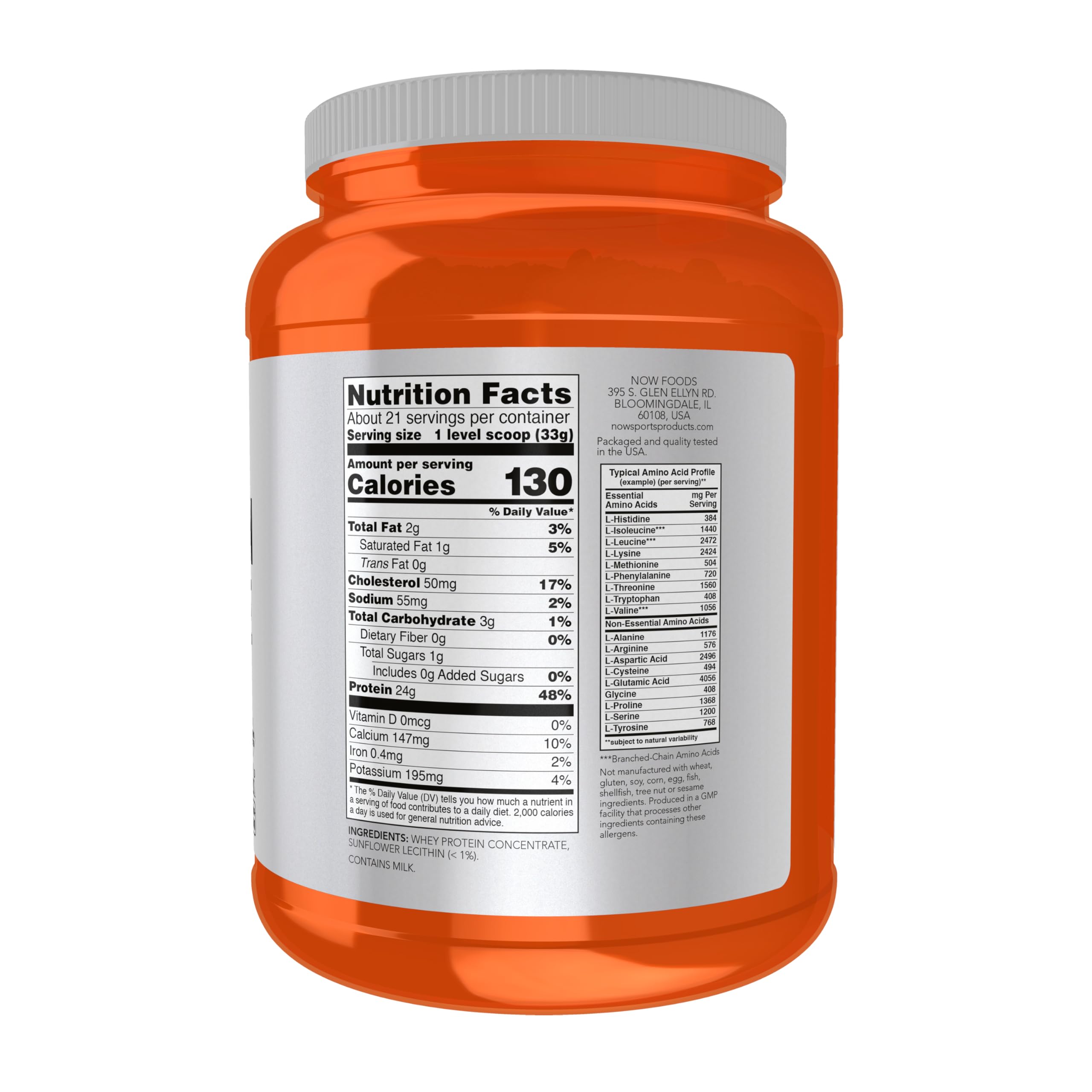 NOW Foods Whey Protéine Concentrate – BCAA inclus, aide à la récupération après l'entraînement.