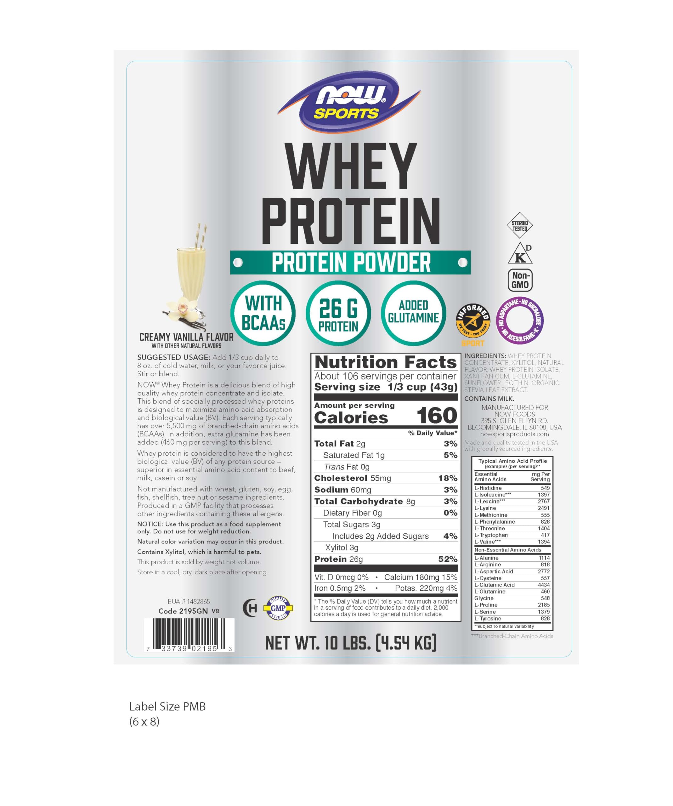 NOW Foods Whey Protein vanille crème, doseur intégré, facile à mesurer après l’entraînement
