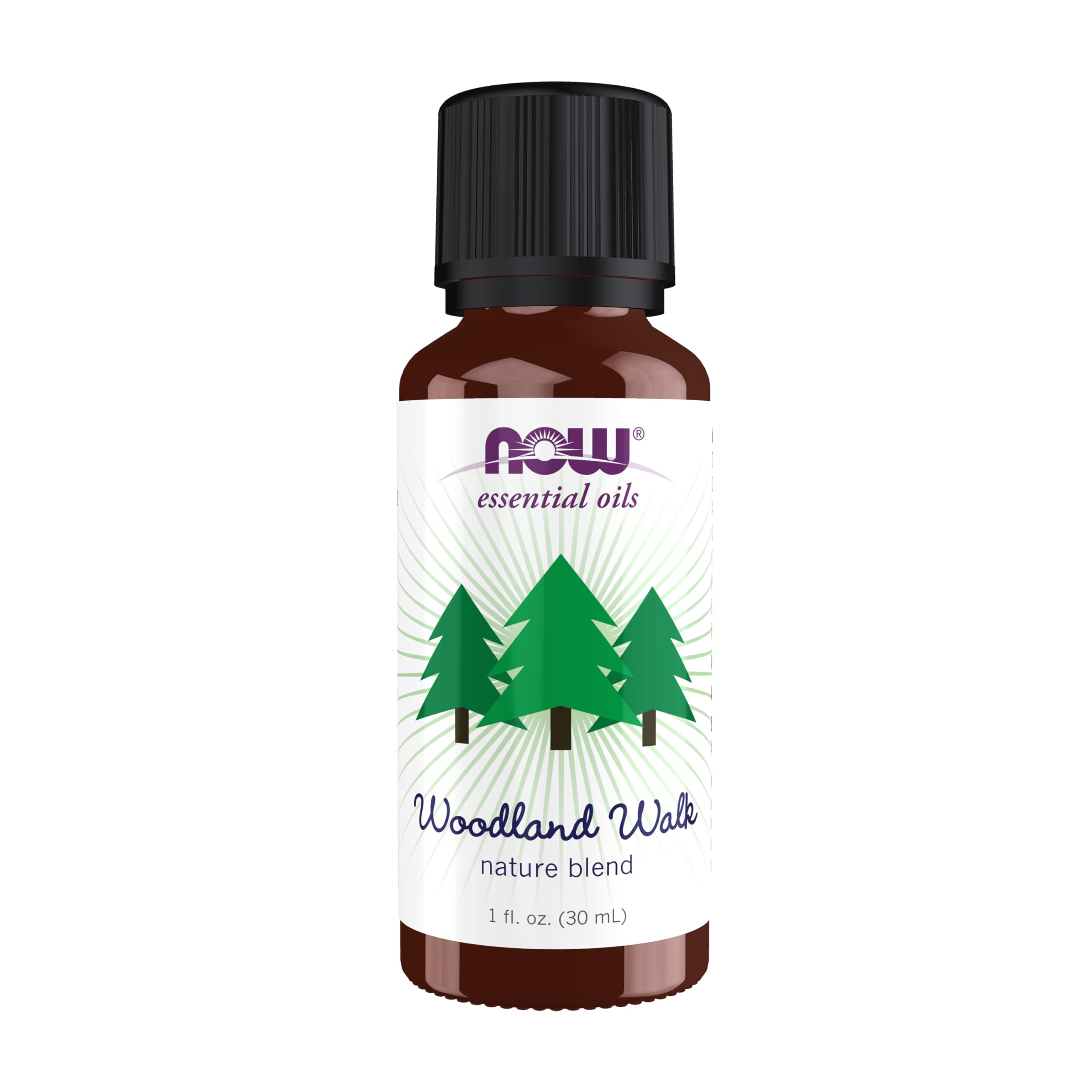 NOW Foods Woodland Walk: bouteille d'huile essentielle au parfum boisé pour une ambiance apaisante.