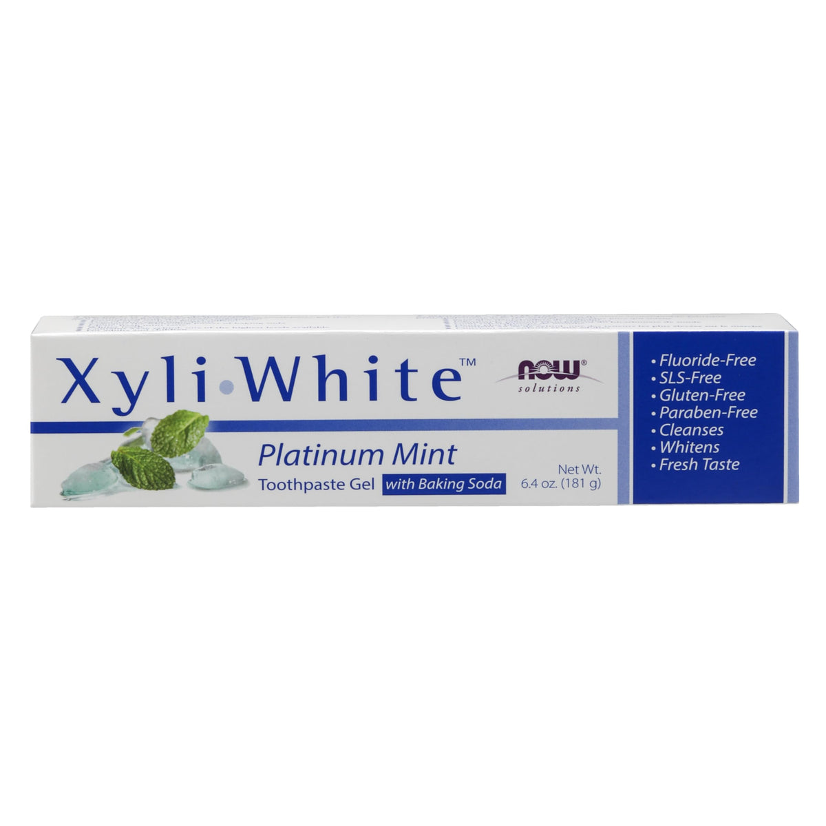 NOW Foods XyliWhite Gel Platinum Mint : tube visible et texture lisse pour un brossage efficace