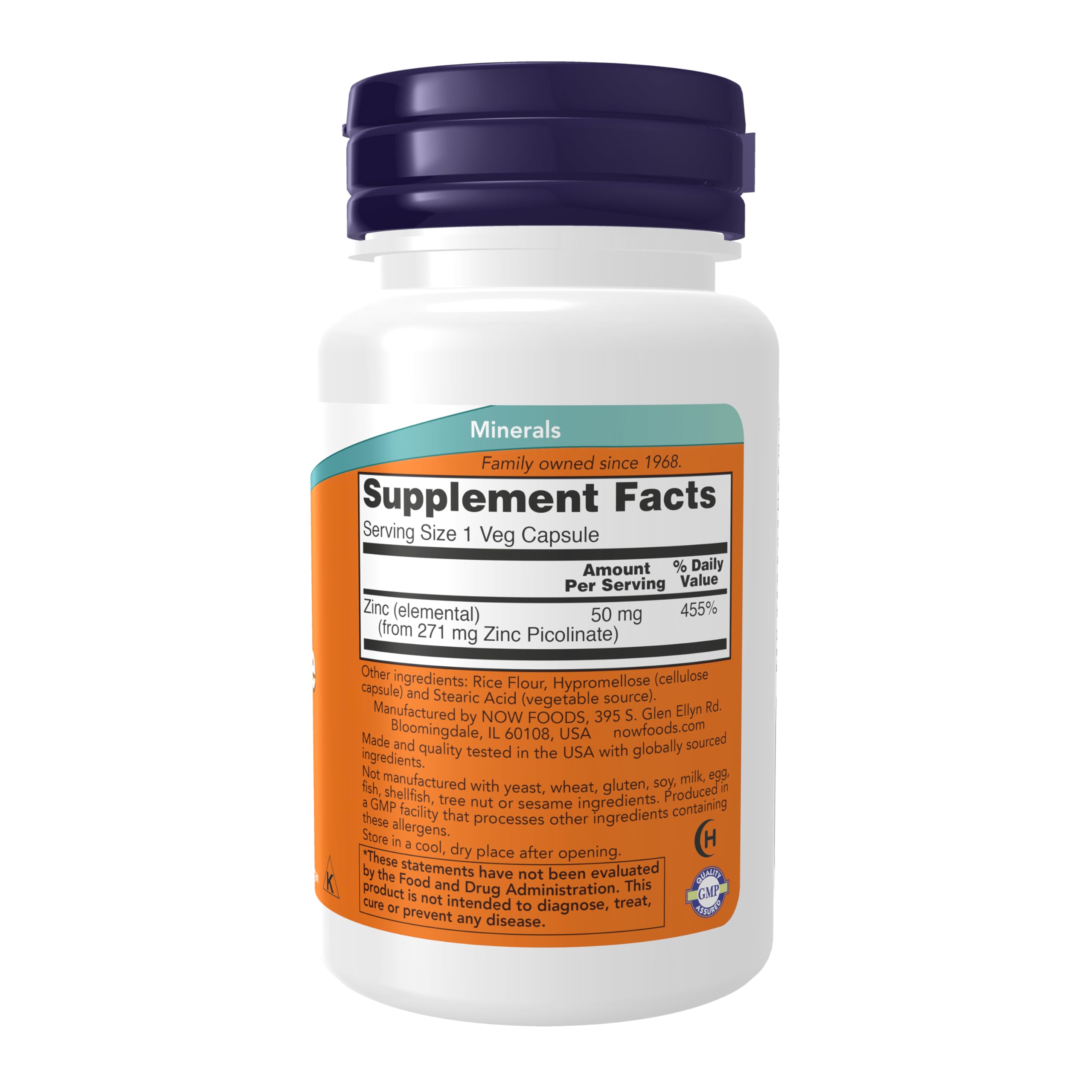 NOW Foods Zinc Picolinate: flacon de 60 gélules végétales idéales pour la routine quotidienne.