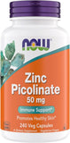 NOW Foods Zinc Picolinate 50 mg : bocal de capsules, soutien immunitaire potentiel.