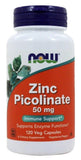 Capsules NOW Foods Zinc Picolinate 50 mg prêtes à une prise simple.