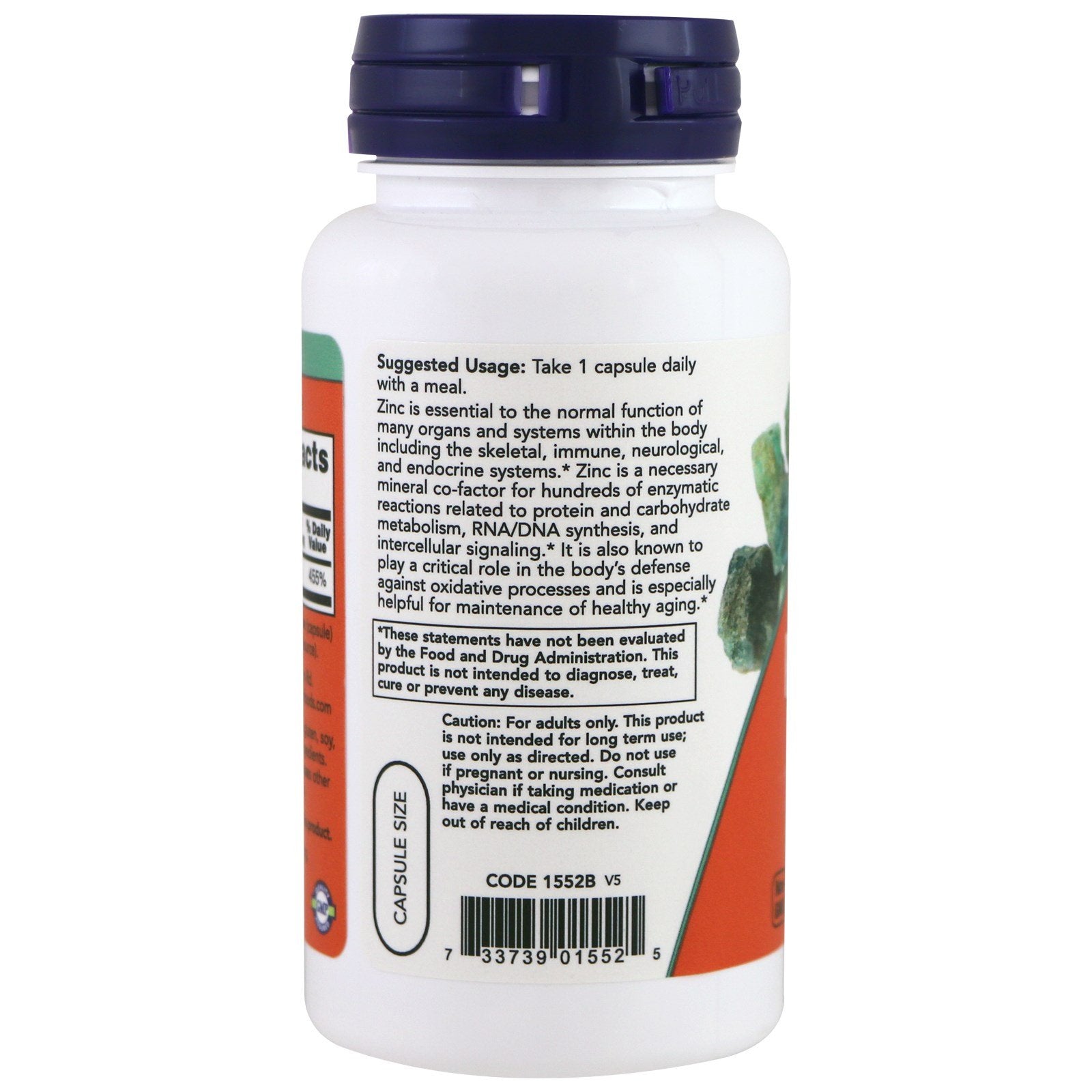 NOW Foods Zinc Picolinate 50 mg — emballage extérieur, sans OGM