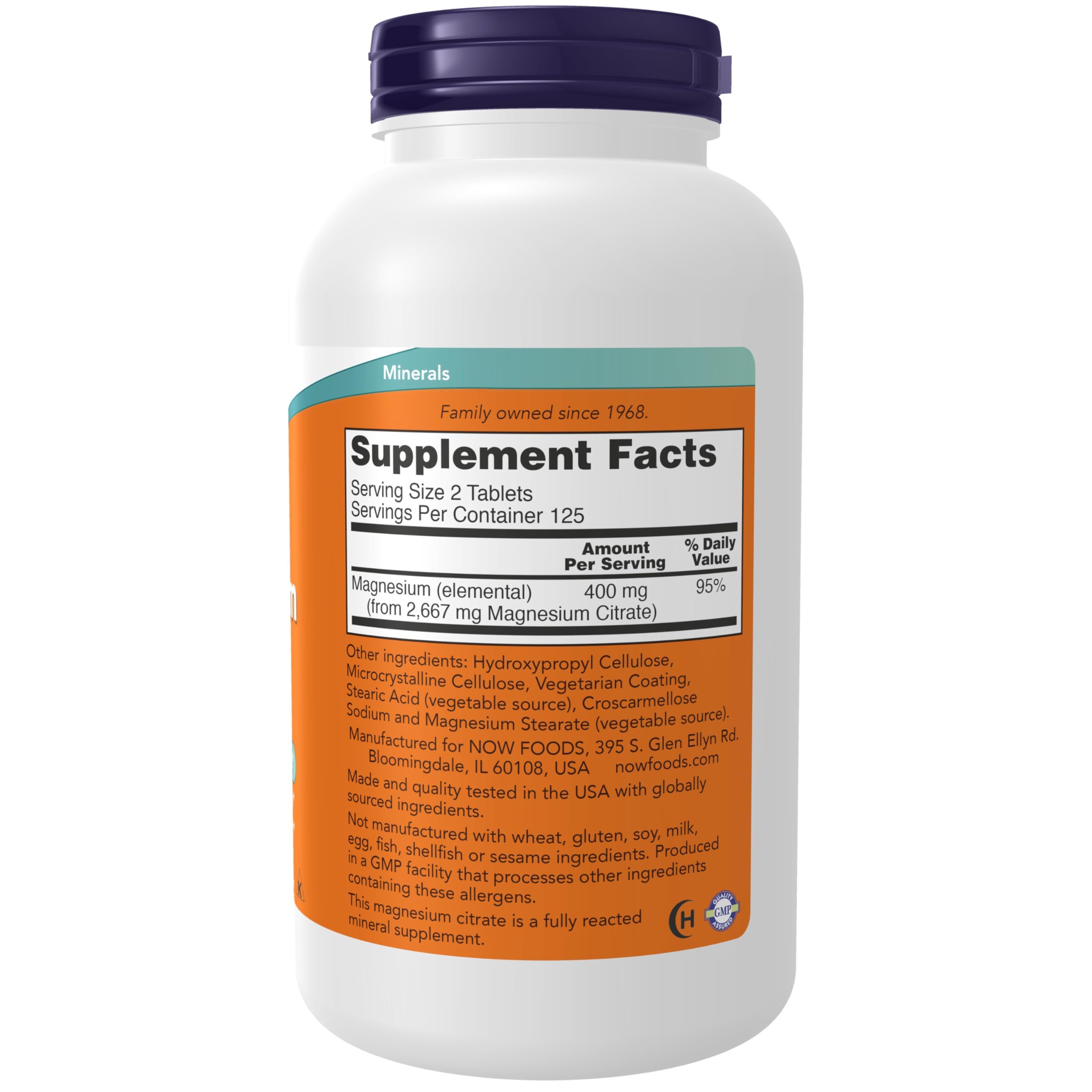 NOW Magnésium Citrate 200 mg - capsule, aide possible à la contraction musculaire