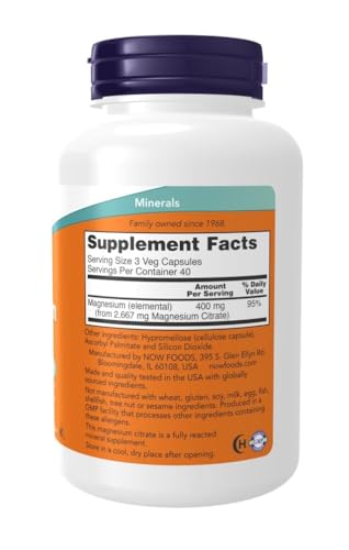 Capsules magnésium citrate NOW Foods optimisant l absorption et l énergie
