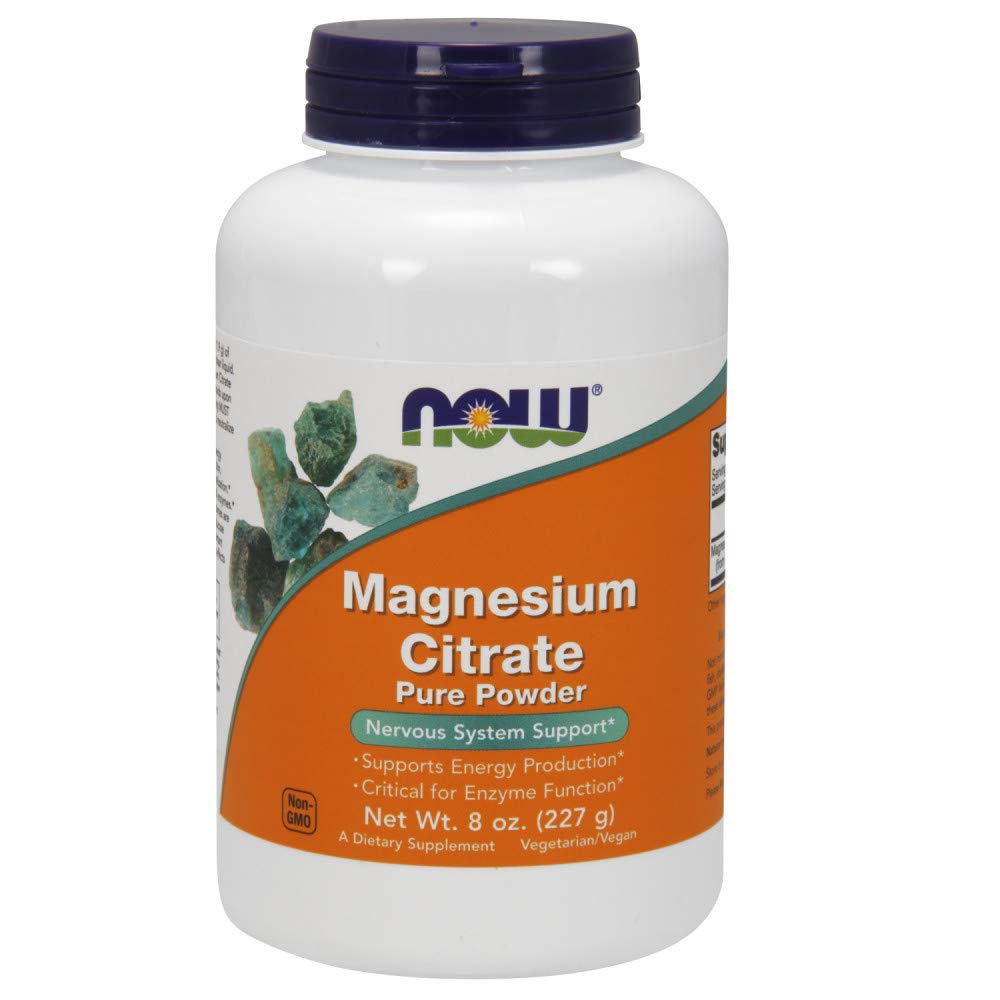 NOW Magnésium Citrate Poudre, dose, soutien potentiel à l'énergie.