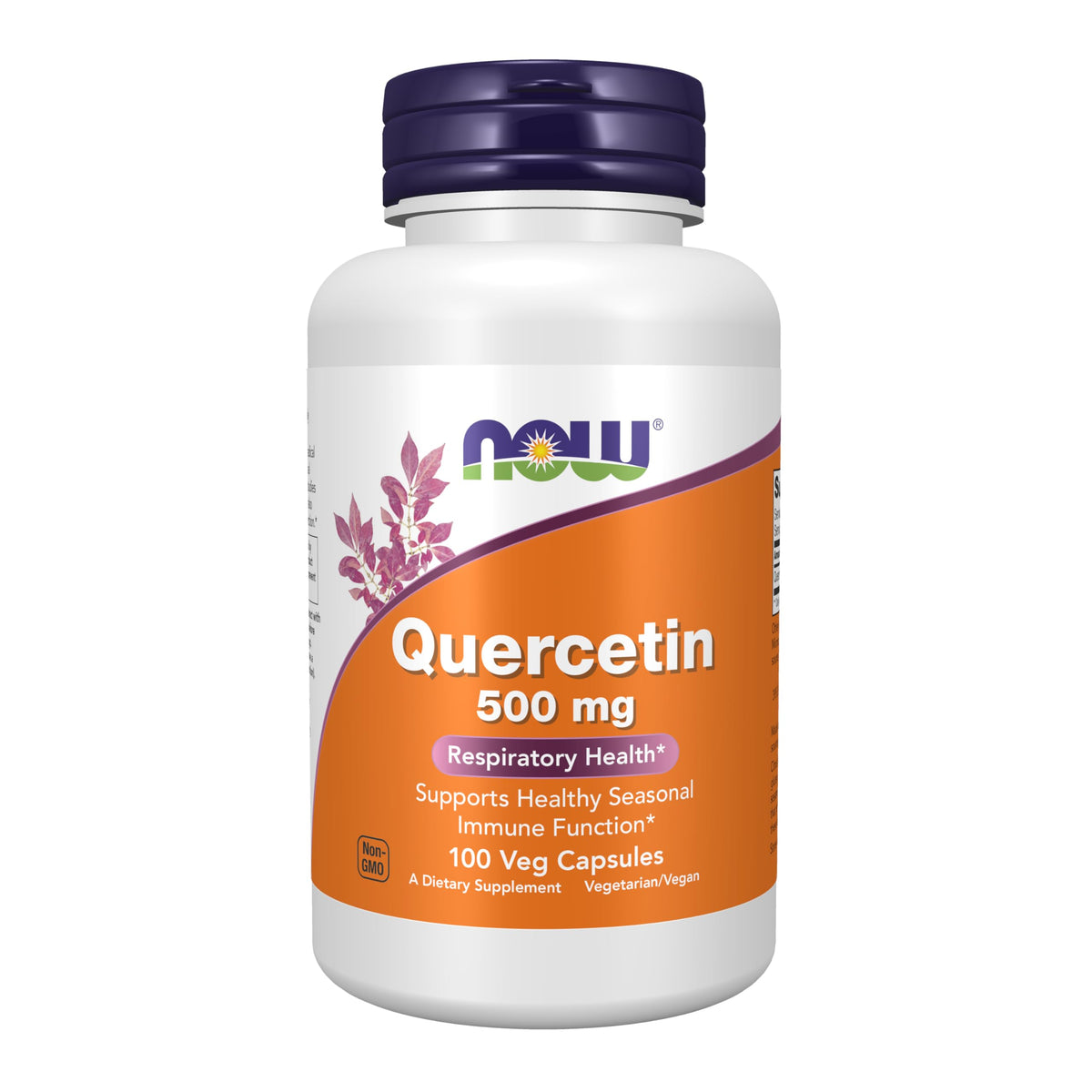 NOW Quercetin 500mg, bouteille de gélules végétales, peut soutenir le bien-être saisonnier.
