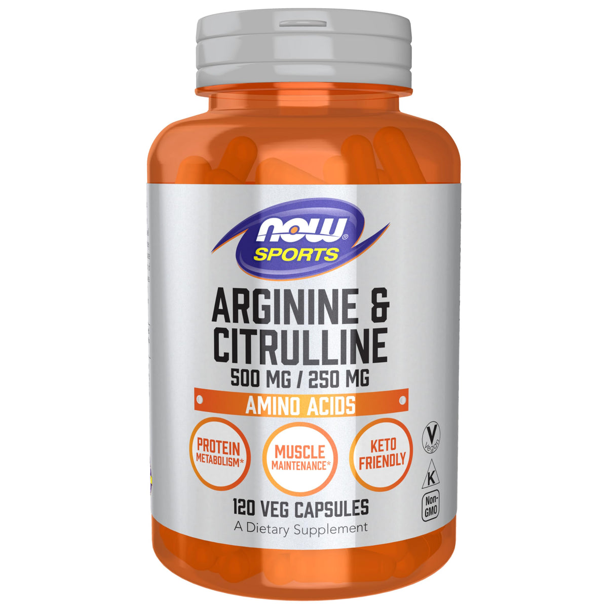 NOW Sports Arginine Citrulline bouteille: soutien potentiel au métabolisme des protéines.
