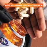 NOW Sports Arginine Citrulline étiquette: informations claires sur les ingrédients et l’usage.