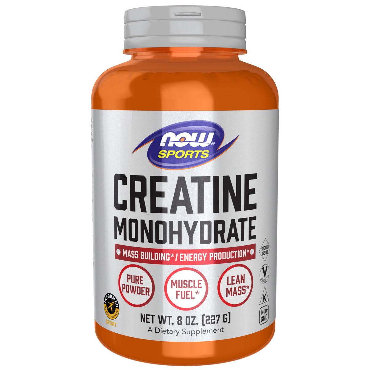 NOW Foods Créatine Monohydrate en poudre dans un bocal, énergie rapide pour les entraînements.