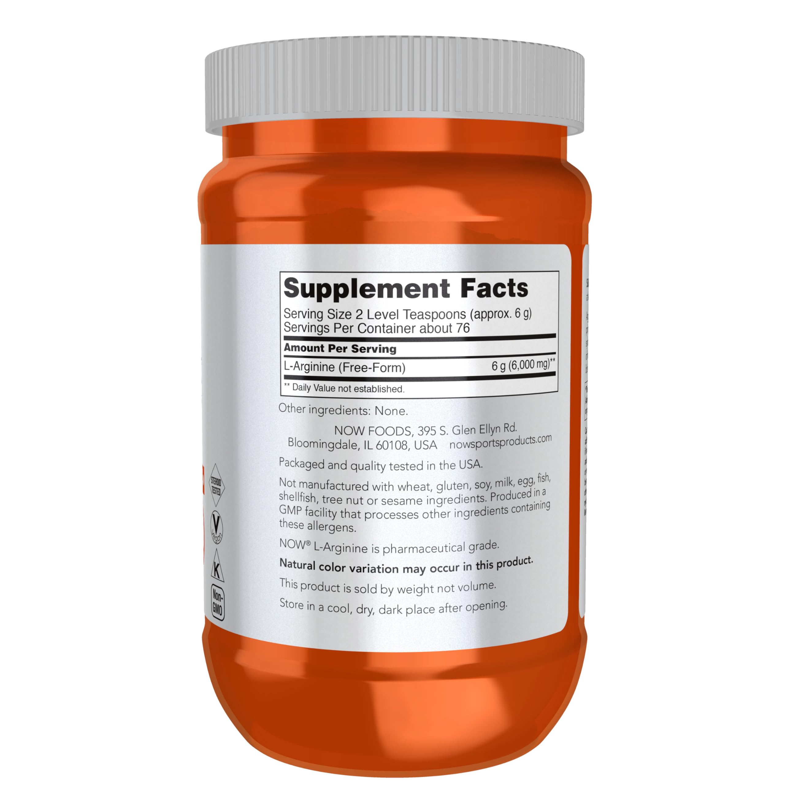 NOW Foods L-Arginine Poudre, doseur – doser avec précision pour l'utilisation pré-entraînement éventuelle.