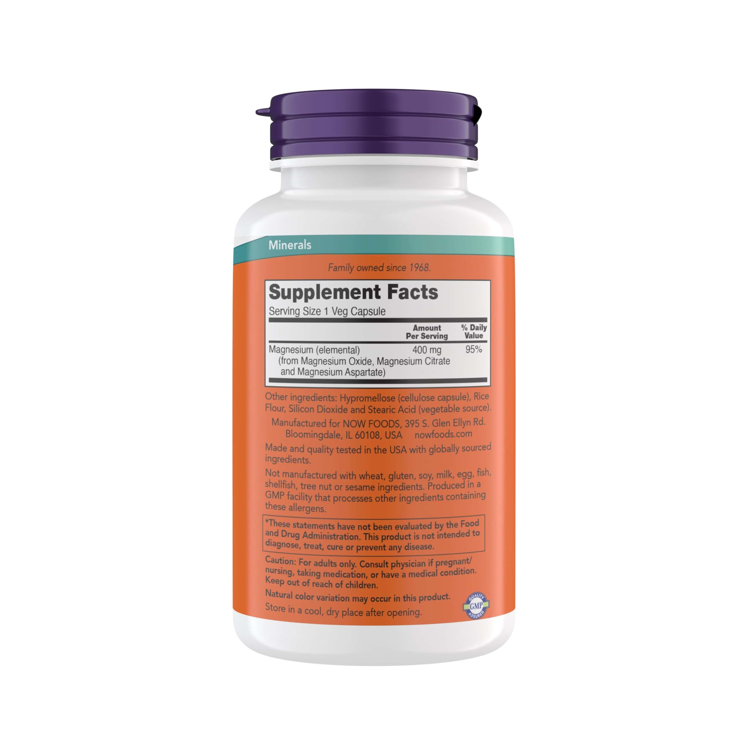 Now Foods Magnésium 400 mg bouteille ouverte, prise quotidienne facile
